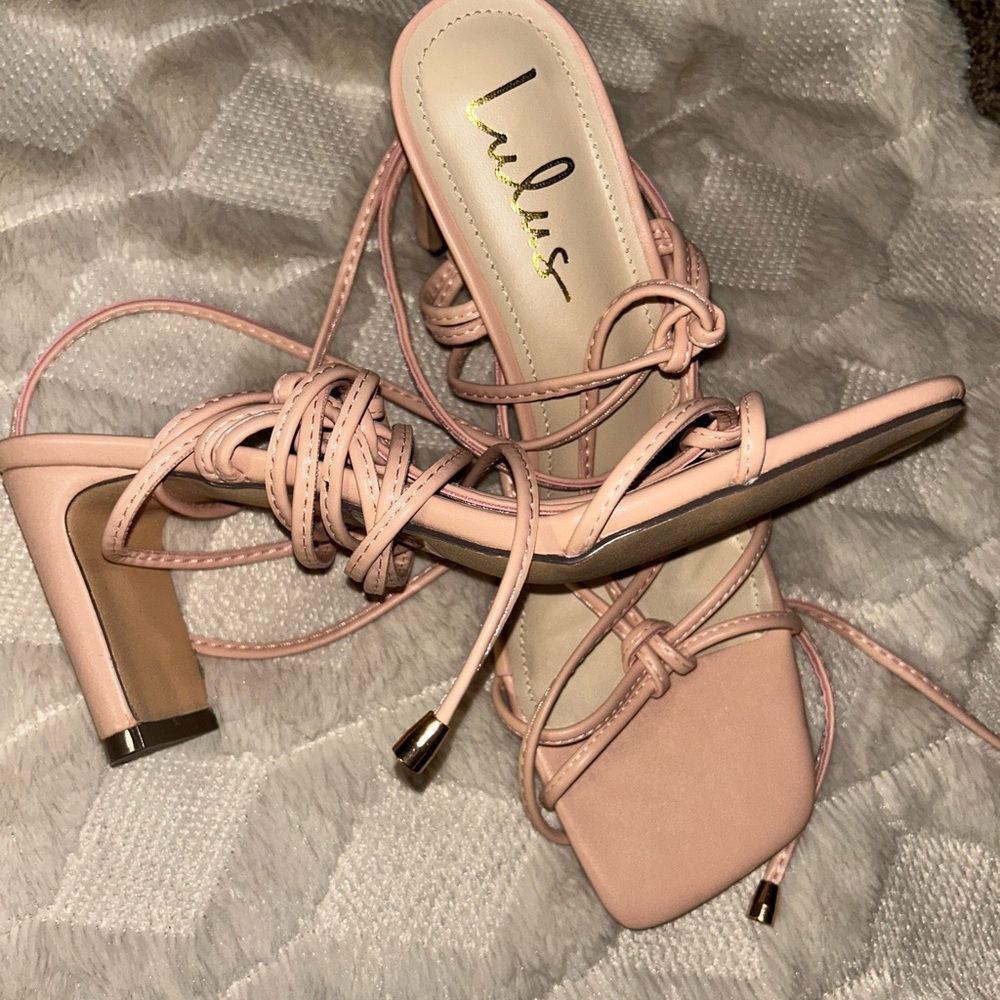 Lulu's Blush Strappy Block Heels